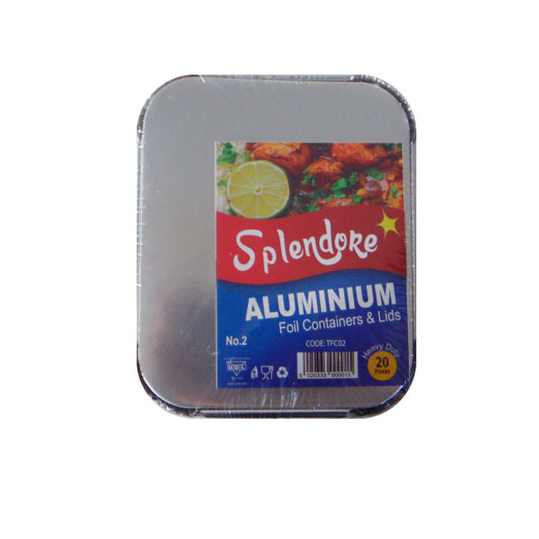 SPLENDORE ALUMINIUM FOIL CONTAINERS + LIDS NO.2 (TFC02) PACK OF 20