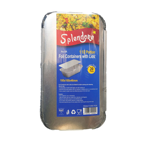 SPLENDORE FOIL CONTAINER WITH LIDS NO. 6A 1/2 PORTION (TFC03) PACK OF 20