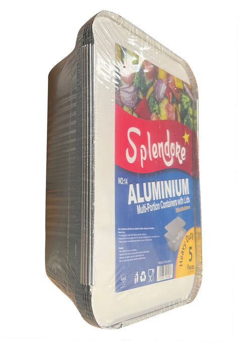 Splendore Aluminium Multi-Portion Containers with Lids No.14 - PACK OF 5