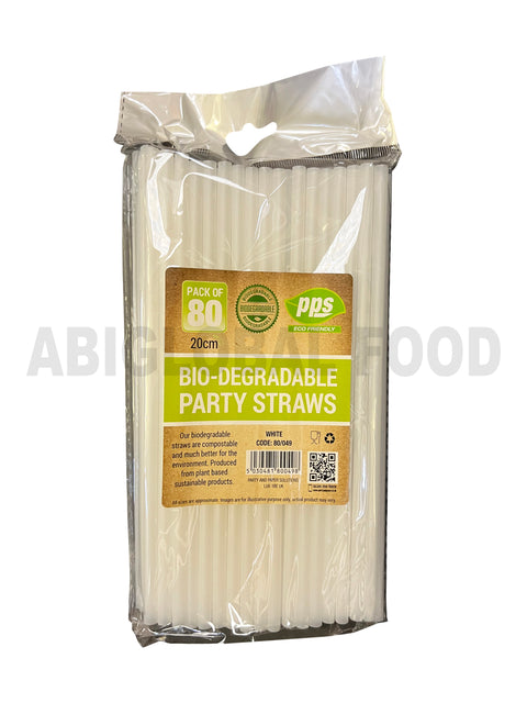 Bio-Degradable Party Straws White (Pack of 80)